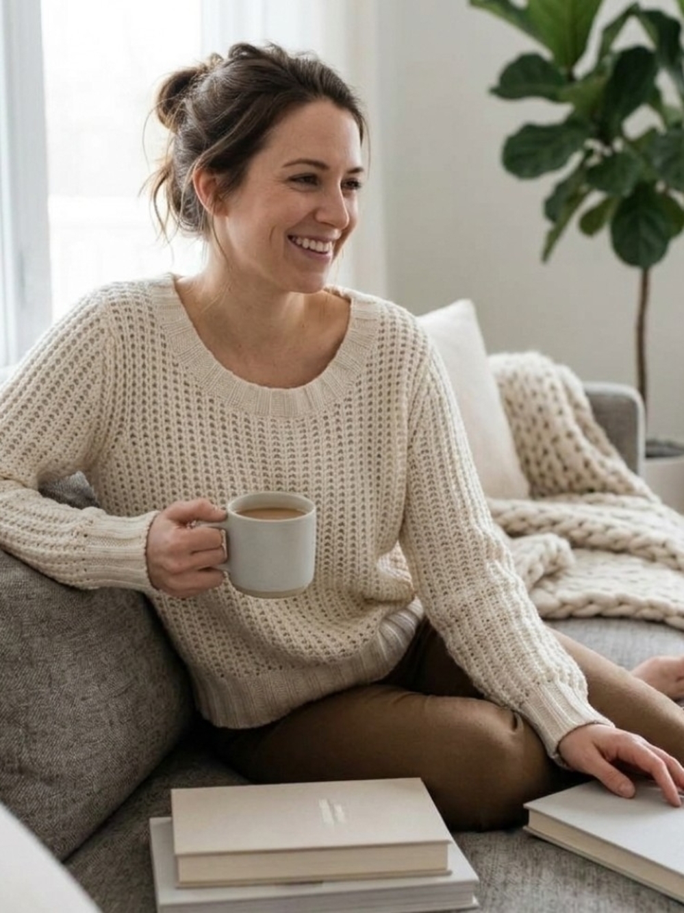 Caslon Cream Open-Knit Crewneck Sweater